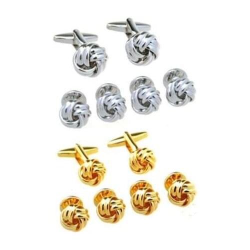 5sets/lot Gold/Silver Knot Twist Flower Cufflinks Collar Studs 6pcs/Set Tuxedo Cuff Links Stud Set Mens Jewelry Gift Wholesale