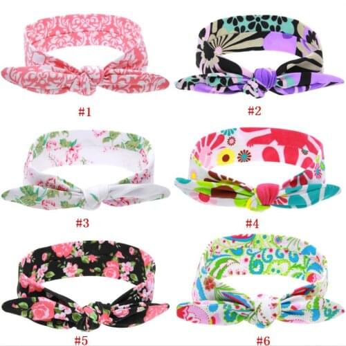 5 pair / lot , floral messy headband bow , cotton headwrap bow rabbit ear hair accessories