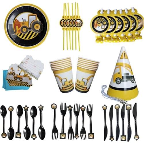 6pcs Cartoon Construction vehicle party baby birthday wedding festival decoration supplies for home