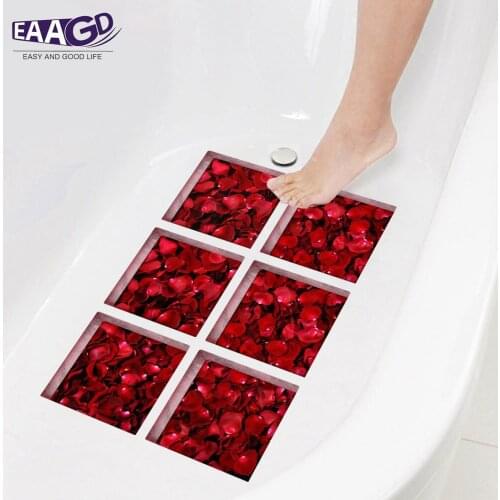 6Pcs/Set Red Petal Bath Treads Sticker Safety Non Slip Bath Tub Tattoos Tub Stickers Tub Decals Tub Appliques