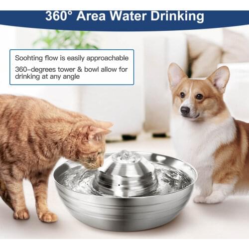 2L Automatic Cat Fountain Water Drinking Feeder Bowl Stainless Pet Dog Cat Mute Water Dispenser Mute 67oz Quiet Filteration