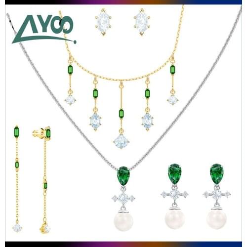 SWA 1:1 Fashion Jewelry High Quality Charming Water Droplets Necklace Green Crystal Zircon Crystal Jewelry Necklace For Women