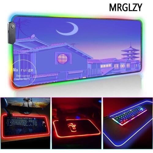 MRGLZY Hot Sale Girly heart moon LED Light RGB Large Mouse Pad Genshin Impact DeskMat Gaming Accessories for PC Laptop Keyboard