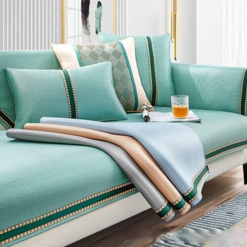 Ice silk sofa cushion summer simple modern non slip leather sofa cover solid color mat cushion cover sofa covers for living room