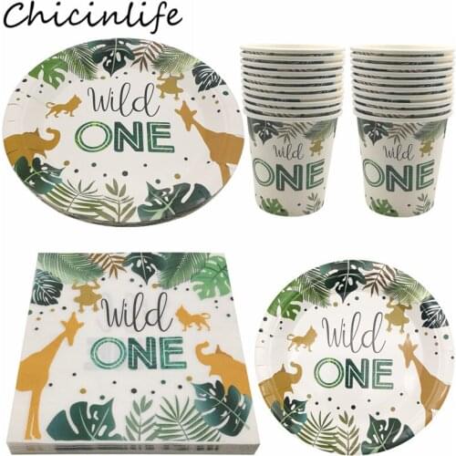 Chicinlife Wild One Jungle Safari Animals Paper Plates Cups Napkins Disposable Tableware Kids 1st Birthday Party Decor Supplies