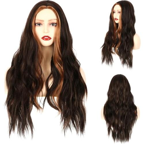 Long Wavy Wig Without Bangs Blonde Pink Ombre Natural Curly Synthetic Heat Resistant Water Wave Colorful Costume Cosplay Wigs