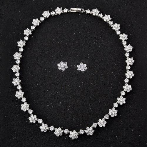 DOKOL Cute Flower Crystal Jewelry Sets Silver Color Necklaces Jewellery Round Cut CZ Women Jewelry Set For Wedding DKS0023