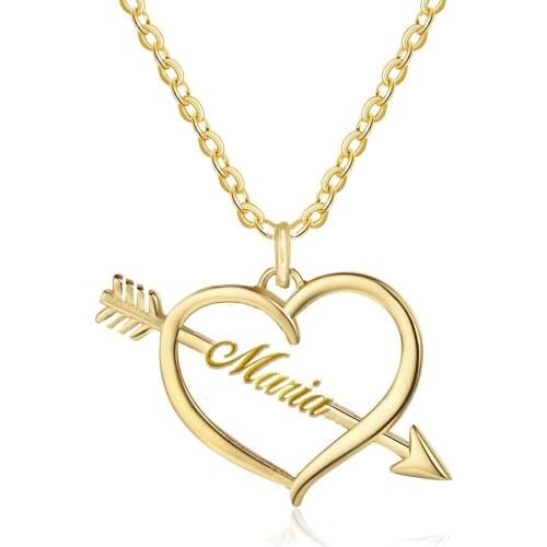 Customized Personalized Name with Love Arrow Pendant Necklace for Girlfriend Gifts for Heart Necklaces Stainless Steel Nameplate