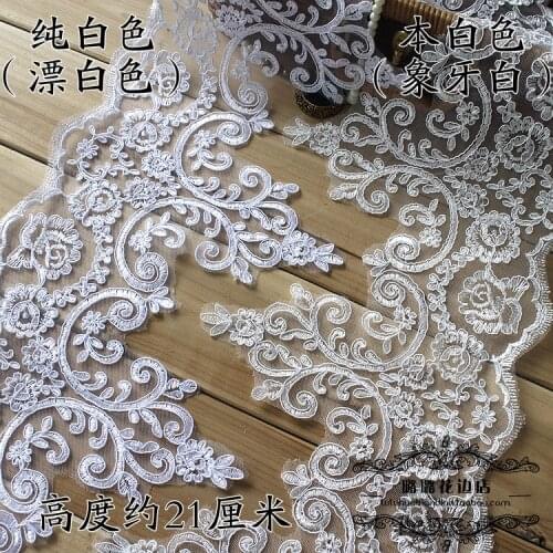 Delicate 1Yard/18cm Flat Embroidery White Fabric Flower Venise Venice Mesh Lace Trim Applique Sewing Craft for Wedding Dec