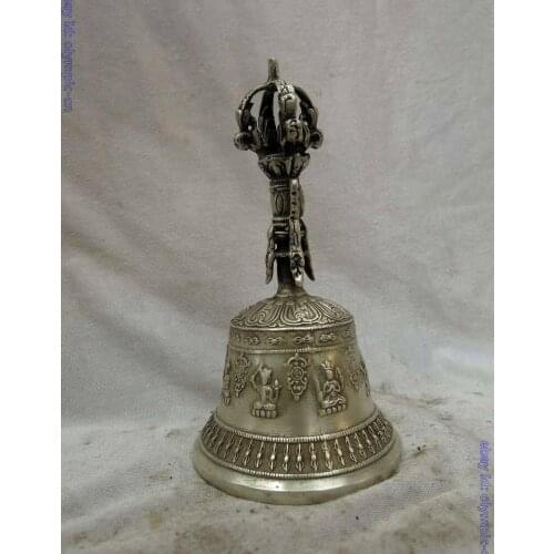 China Tibet silver carved buddha King Kong Buddhist bell Sculpture Statue