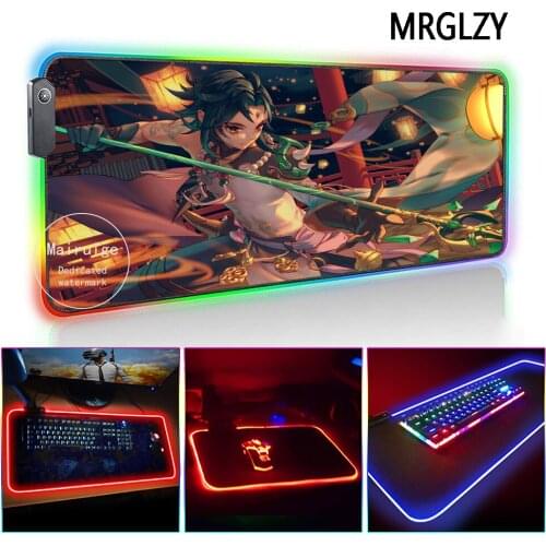MRGLZY 400*900MM LED Light RGB Gamer Genshin Impact XIAO Large Mouse Pad XXL Desk Mat Gaming Accessories for PC Laptop Keyboard