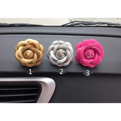 Leather Camellia Ornaments Car Vents Perfume Clip Air Freshener Automobile Interior Fragrance Decoration