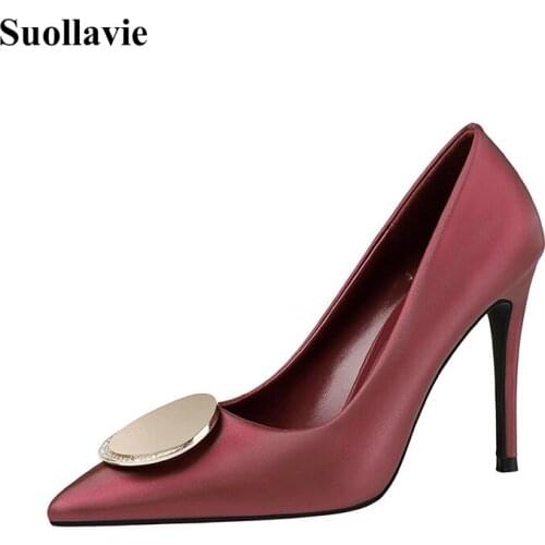 Fashion PU Leather High Heels Women Pumps Pointed Toe Work Pump Stiletto Woman Shoes Wedding Shoes Office Career Elegant Pumps
