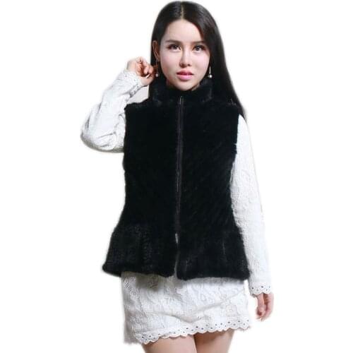 Fashion mink hair collar vest twill mink braided vest skirt pants waistcoat