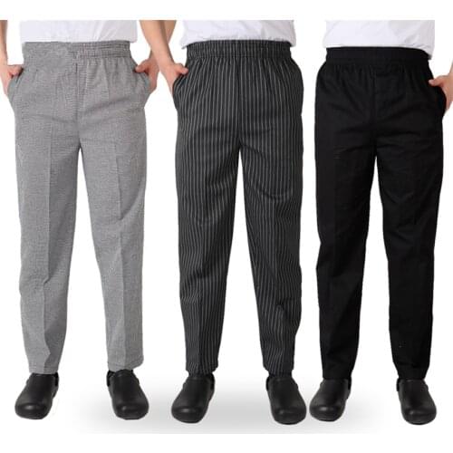 Men Chef Cooks Uniform Loose Kitchen Trousers Stripe Plaid Restaurant Long Lace Pants for Mens Chef Catering Cook Bottoms