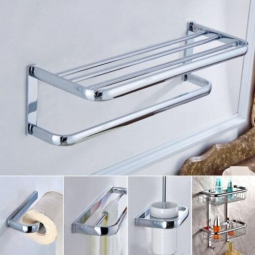 Bathroom Hardware Set Towel Rack Paper Holder Towel Bar Corner Shelf Toilet Brush holder Chrome Finish Bathroom Accessories Set