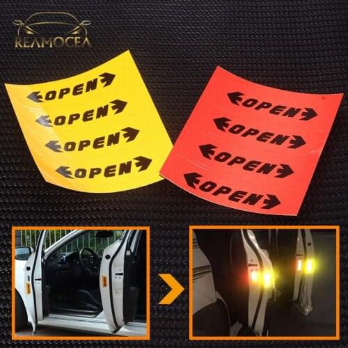 Reamocea 4Pcs Red/ Yeallow Anti-collision Warning Sticker Affixed To Open The Door Universal Reflective Safety Decals For Cars