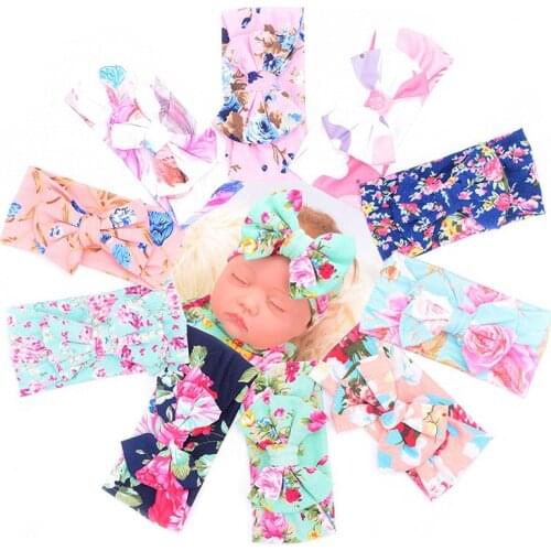 New Infant And Toddler Cute Floral Long Stripe Bow Tie Hair Headband Girls Headwear