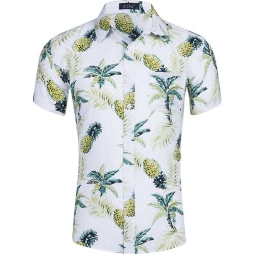 2019 New Summer Mens Short Sleeve Beach Hawaiian Shirts Cotton Casual Floral Shirts Regular Plus Size XXL Mens clothing Fashion