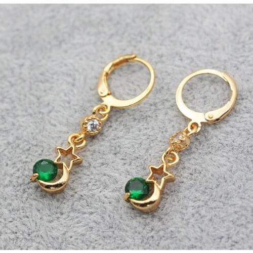 New Fashion earrings dangle Earrings for Womens Long chain Gold Plated round stone zircon star Earrings Wedding Jewelry Gif