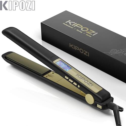 KIPOZI Professional Hair Striaghtener Titanium Dual Volotag Instant Heating Flat Iron 2 In 1 Hair Curler LCD Digital Display