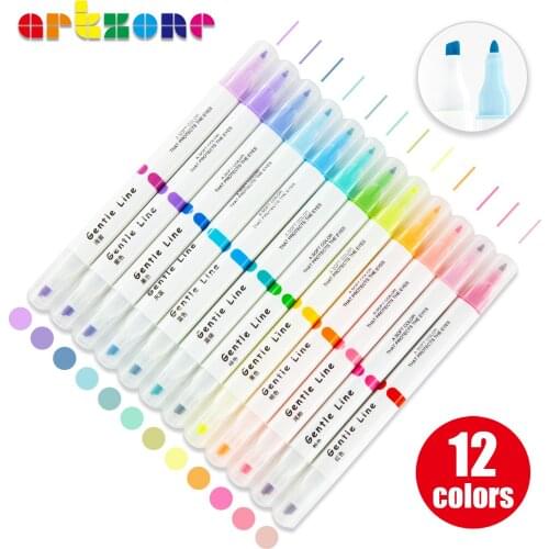 12 Colors Double Headed Light Color Pen Set Creative Oval Shaped Highlighters Drawing Marker Pen School Supplies