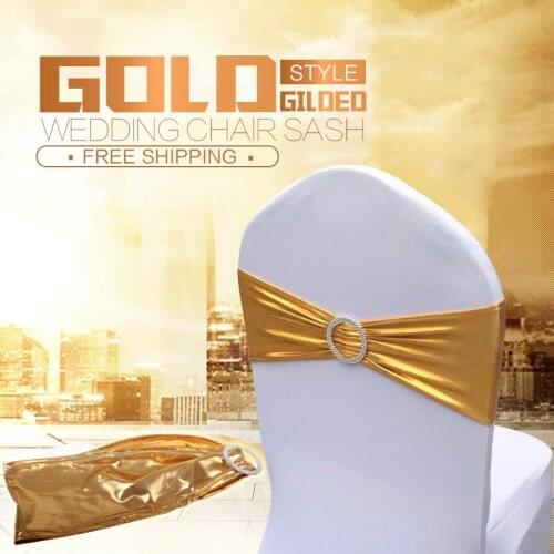 Dearest 25pcs metallic Spandex lycra Chair Sashes for Wedding/Banquet/party dector of gilded Fabric