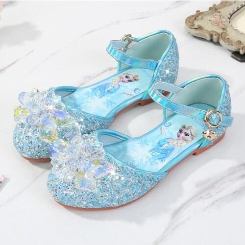 Disney Children Sandals Princess Girls Flat Sandals Rhinestone Glitter Sandals For Medium Big Kids Bow-knot Elsa Princess