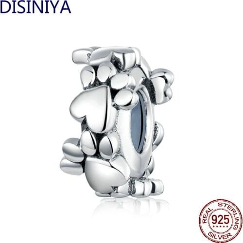 DISINIYA 925 Sterling Silver Original Footprint Charm Dog Talon Talon Silicone Beads Silver Bracelet JEWELRY DIY ZSCC131504