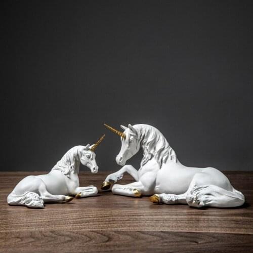 Nordic Resin White Unicorn Horse Statue Animal Figurines Modern Home Office Decoration Living Room Fairy Garden Decor