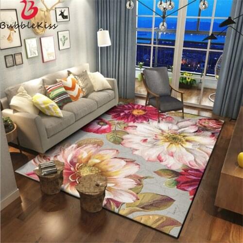 Bubble Kiss Nordic Red Flower Pattern Carpet Living Room Carpet Sofa Coffee Table Floor Mat Bedroom Decoration Polyester Rug