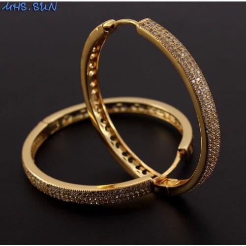 MHS.SUN Elegant Women Cubic Zircon Hoop Earrings Gold Color Round Circel Earrings For Wedding Party Ear Jewelry Party Gift 1Pair