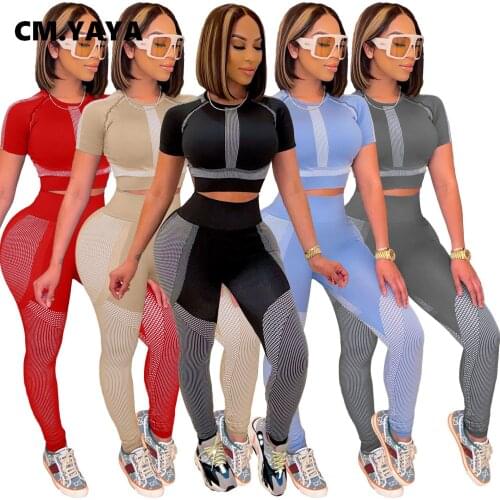 CM,YAYA Elastic Yoga Womens Tracksuit Print Legging Pants and Tee Tops Matching Two 2 Piece Set Active Jogger Sweatsuit Outfits