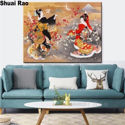 Japanese sakura women diy full square round diamond embroidery rhinestones painting 5d diamond mazayka Geisha dancing wall art