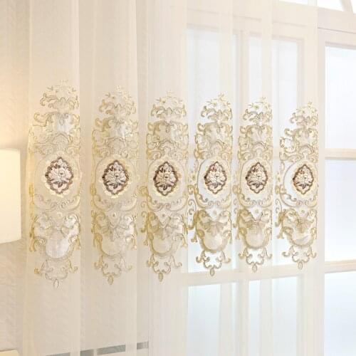 European-style Curtains for Living dining Room Bedroom Fresh Beidou Carved Embroidered Yarn White Curtain Tulle Curtain