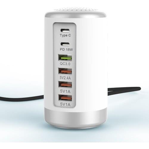 65W Multi 6 Port USB Fast Charger HUB Quick Charge QC3.0 USB Type C PD Charger Portable Charging Station