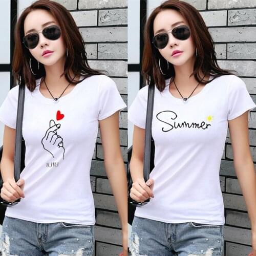 2021 Spring Summer Print T-shirt For Women Korean Vogue Graphic Tops Short Sleeve Female Streetwear Harajuku White Tee Shirts