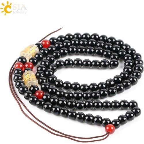 CSJA 6mm Black Mala Glass Round Beads Women Maxi Necklaces Statement Choker Collier Amulet Column Boho Jewelry Ethnic Chain E607