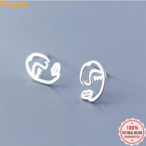 Trusta 100% Solid 925 Sterling Silver Small Cool Face Stud Earrings For Girl Women Fine Silver Jewelry Wholesale lots DS1465