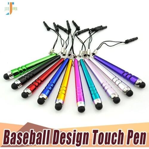 1000pcs/lot Baseball Metal Mini Capacitive Touch Pen with Dustproof Plug for Ipad IPhone Samsung Galaxy Tablet HTC Wholesale
