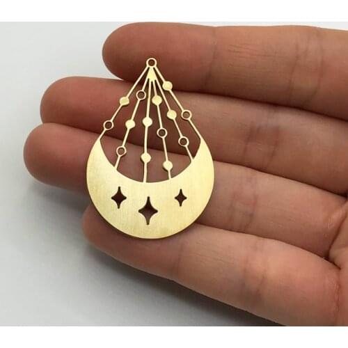 2pcs Raw Brass Crescent Moon and Stars Earring Charm, Celestial Earring Charms, Drop Dangle Moon Earring Charm, Earring Findings