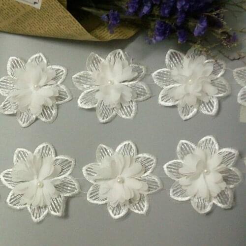 2 yard White Rose Flower Pearl Chiffon Embroidered Lace Trim Ribbon Fabric Sewing Craft Patchwork Handmade DIY for Costume Decor