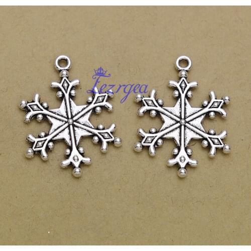 20pcs/lot-22x28mm Antique Silver Plated Double Sided Snowflake Charms WInter Christmas Pendants DIY Supplies Jewelry Accessories