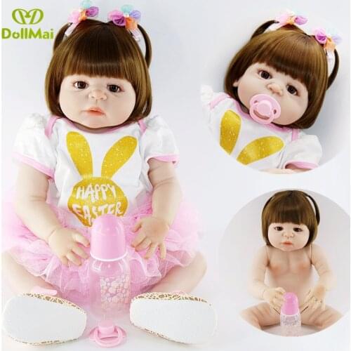 22'' bebe alive reborn bonecas realista Reborn Baby Doll Girls Full Body Vinyl Silicone with Pacifier feeding bottle child gift