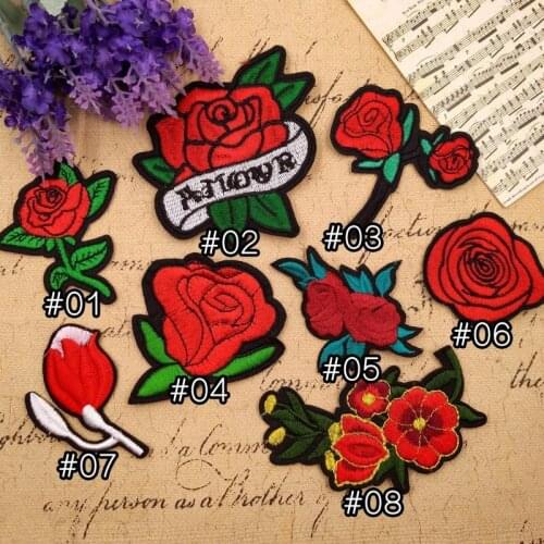 50pcs/Lot Rose Flower Embroidery Patches Letters Clothing Decoration Accessories Diy Iron Heat Transfer Applique Embroidery