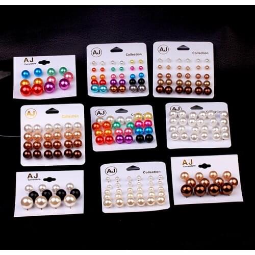 6/12Pairs/Pack Fashion Simple Pearl Stud Earrings For Women Colorful Round Ball Exquisite Ear Stud Earring Sets Wedding Jewelry