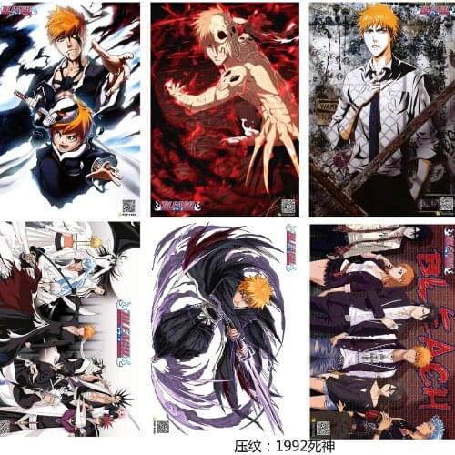 8 pcs/set Anime BLEACH Embossed poster Figure Kurosaki ichigo Inoue Orihime Kuchiki Rukia sticker for gifts