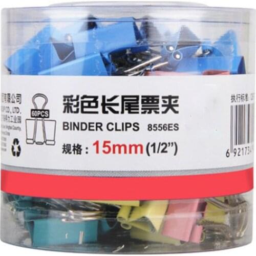 8556ES Paper Clip Metal Office Accessories Binder Clips 60pcs A barrel 15mm School Supplies Colorful Long Clips Paper Clips