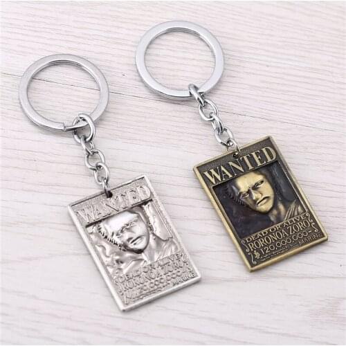 Anime One Piece Figure Zoro Wanted Keychain Men Metal Square Dead and Alive Warrat Key Chain Women Jewelry llaveros para hombre