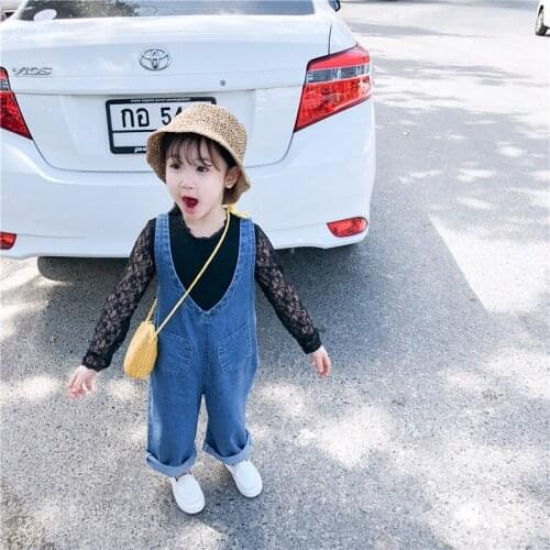 Girls overalls 2019 spring and autumn new small and medium girls V-neck denim overalls